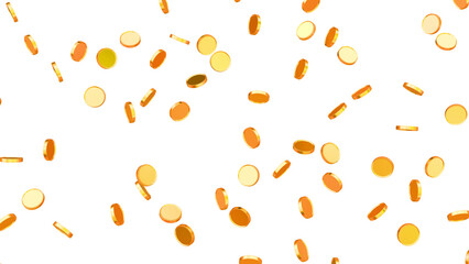 PNG Gold coins exploding and scattering in all directions on a transparent background. Seamless loop animation with realistic gold coin particles. Falling and Exploding Gold Coins Motion Graphic Loop.