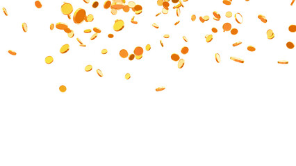 PNG Gold coins exploding and scattering in all directions on a transparent background. Seamless loop animation with realistic gold coin particles. Falling and Exploding Gold Coins Motion Graphic Loop.