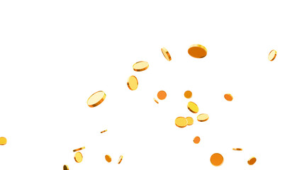 PNG Gold coins exploding and scattering in all directions on a transparent background. Seamless loop animation with realistic gold coin particles. Falling and Exploding Gold Coins Motion Graphic Loop.