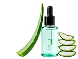Aloe vera extract serum in dropper bottle isolated on transparent background