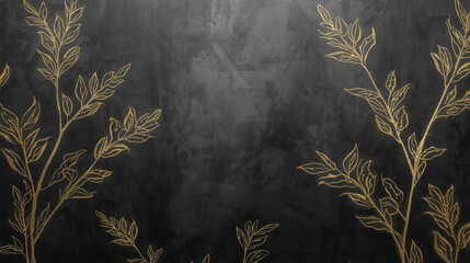 botanical wallpaper with a dark charcoal background, adorned with soft golden leaf silhouettes that exude elegant luxury