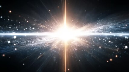 Abstract cosmic explosion with brilliant central illumination and dynamic particle trails across a black background, creating a sense of vastness, energy, and interstellar phenomena. - Powered by Adobe