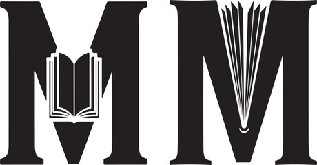 Fototapeta premium Two M Letters With Open Books Integrated Into Their Design alphabet typography
