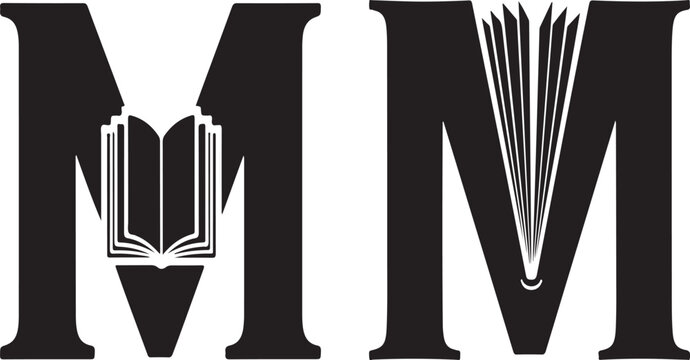 Two M Letters With Open Books Integrated Into Their Design alphabet typography