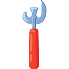 Red handled can opener with silver metal multi tool head and a clear background for kitchen use