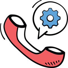 Red Handset Symbolizing Communication With A Blue Cogwheel Inside A Speech Bubble Indicating Support And Service On A Transparent Background