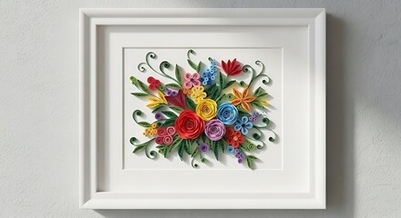 Quilled Floral Art - A Vibrant Bouquet in a White Frame.