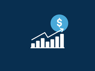 This image depicts a financial growth chart with an upward arrow and a dollar sign, representing the concept of increasing profits and business success over time.