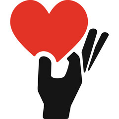 Obraz premium Red Heart Held By Black Silhouette Hand With Three Fingers Extended In Front of Transparent Background