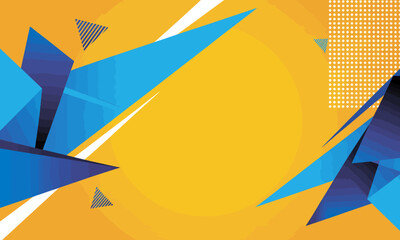 An abstract composition featuring various geometric shapes in vibrant blue and orange hues against a smooth gradient background, ideal for modern design themes.