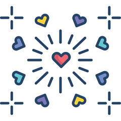 Red Heart radiating colorful hearts and sparkles on transparent background vector graphic