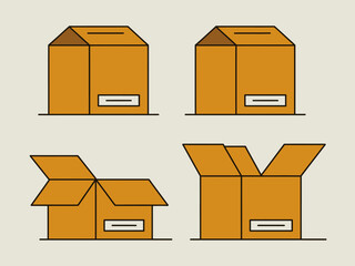 This image showcases different styles of cardboard boxes, highlighting their design and functionality, with clear outlines and vibrant colors that attract attention.