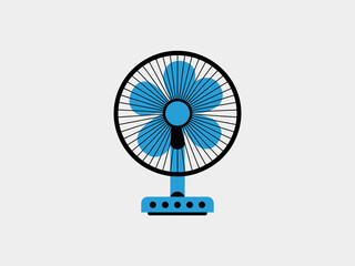 A minimalist illustration of a blue fan, designed to symbolize summer heat relief and comfort, showcasing a modern aesthetic with fresh color choices and form.