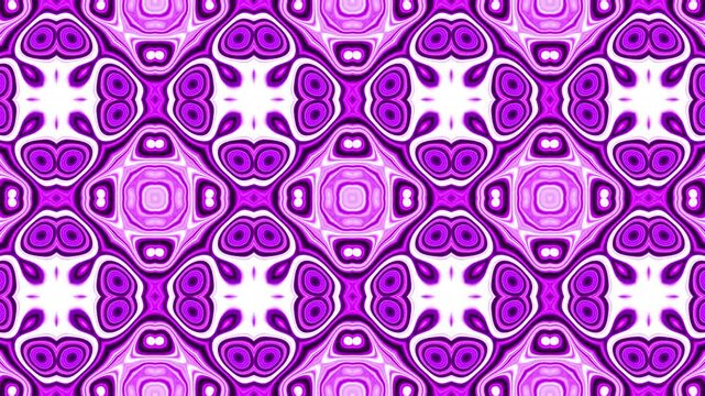 Kaleidoscope pattern with purple and white symmetrical geometric shapes.