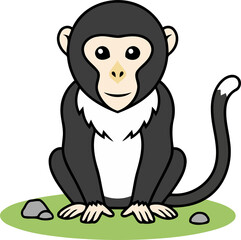 Cute Tonkin Snub Nosed Monkey Sitting on Grass - Animal Character Illustration Isolated on Transparent Background