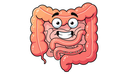 Illustration Cartoon Vector SVG Design of Smiling Intestine with Bold Outline in Peach Color Scheme