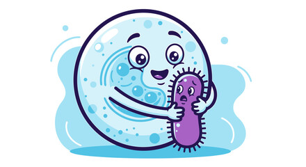 Cartoon Vector SVG Illustration of Smiling Germ Cell Hugging Purple Bacteria Character Flat Design