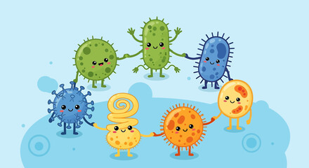 Illustration Cute Vector SVG of Cartoon Germs and Bacteria with Flat Design Style and Cheerful Colors