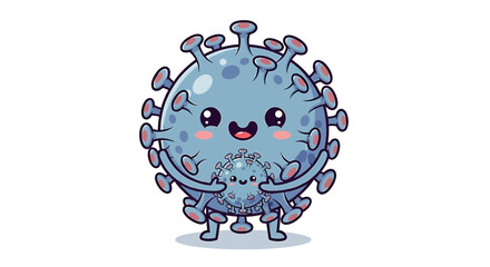 Illustration Vector SVG Design of Cute Cartoon Corona Virus with Smaller Virus Modern Flat Style