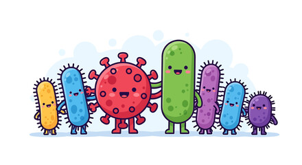 Illustration Vector SVG of Cute Cartoon Viruses and Bacteria in Flat Design with Colorful Pastel Colors
