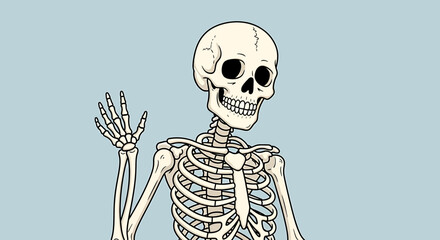 Illustration Vector SVG of Skeleton with Hand Outline Style against Blue Background
