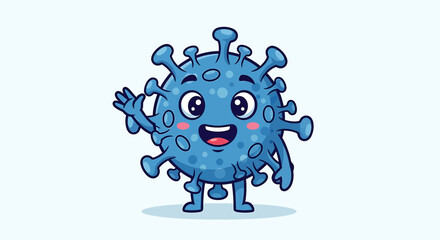 Illustration Vector SVG Design of Cute Virus Cartoon Character with Blue Color Flat Design