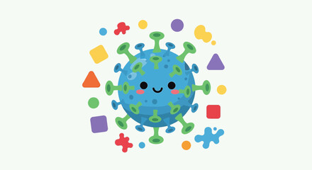 Vector Cartoon SVG Illustration of Virus with Geometric Shapes in Flat Design Style