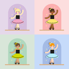 Pastel Ballerina Characters – Flat Vector Dance Pose. For Sticker, Decoration, or Other Use