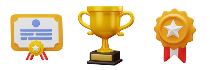 3D Trophy, Badge, and Certificate icon, for education and studies. Office supplies, School, university or college design element