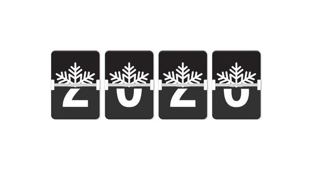 2026 Happy New Year Animated flip clock. Snowflakes transform into the year 2026, winter holiday countdown effect. Motion design of festive New Year transition and celebration. Alpha Channel