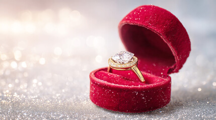 赤いベルベットケースに入ったダイヤモンドの指輪
