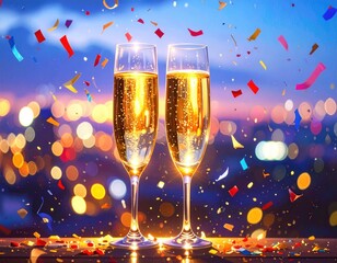 Celebrating with sparkling drinks during sunset in a vibrant city setting Generative AI