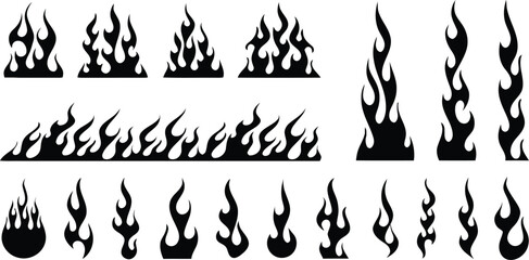 Set of black flame illustrations for graphic design and creative projects