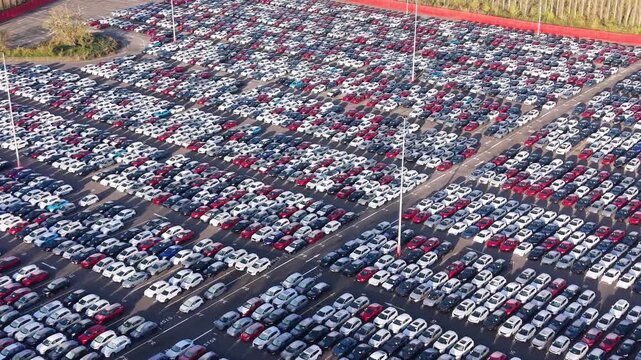 Aerial video of a car distribution point in Portbury, Bristol, UK