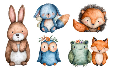 Fototapeta premium Cute Watercolor Fairy Garden Animals Illustration for Children’s Artwork