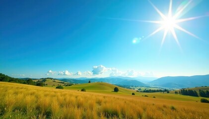 Azure sky, vibrant midday sun bathes landscape , nature, image