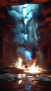 Infernos Embrace - A Dance of Fire and Smoke in the Abyss.