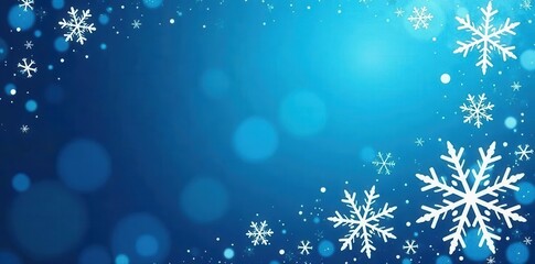 Intricate white snowflakes on a blue background , close-up, shimmer