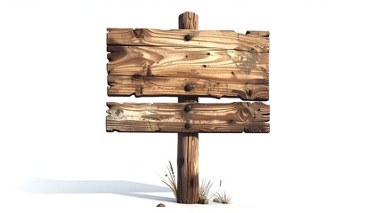 Weathered wooden signpost with two planks, bolted to a single post, with grass