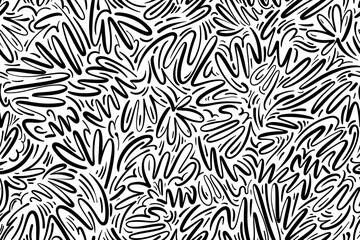 Vector seamless pattern. Abstract texture with monochrome calligraphic lines. Creative background with distorted lines. Hand drawn repeatable design with distortion effect.