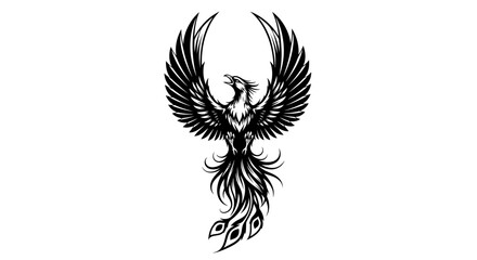 Obraz premium Illustrative Phoenix Rising Tattoo Outline, Mythical Bird with Elegant Wings, Rebirth Symbol.svg
