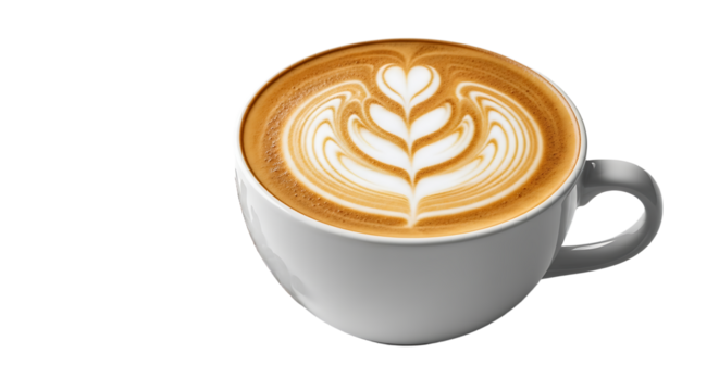 Indulge in the exquisite art of a perfectly crafted latte with beautiful rosetta latte art, offering a moment of pure caffeinated bliss and sophisticated enjoyment for any coffee lover.
