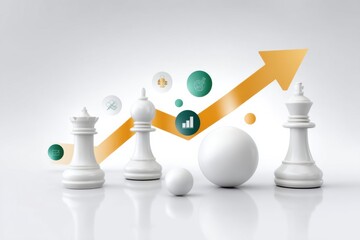 Clean vector illustration of strategic planning process with arrow showing progress and business icons