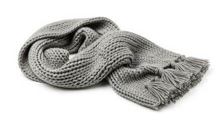 Grey chunky knitted winter scarf with decorative tassels. soft, warm, and stylish accessory perfect for cold weather fashion and comfort. illustration
