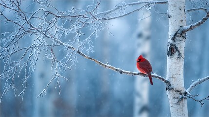 Cardinal bird perched on snowy branch winter scene wildlife photography image