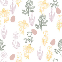 Easter egg seamless pattern. Pastel color, texture of holiday eggs. Simple abstract decorative template for Easter celebration. Stylized cute wallpaper with ornament, postcard, fabric. Seamless sketch