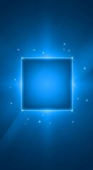 Blue Square Frame with Glowing Light Effects on Dark Background.