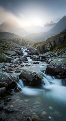 Cascading Waterfalls in Snowdonia National Park, Wales.