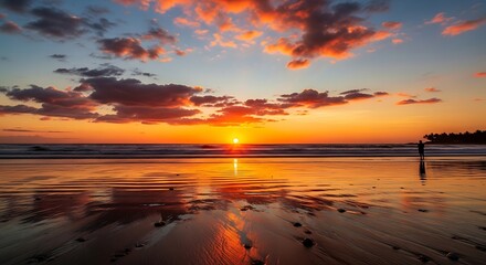 Golden Hour Reflections - A Serene Beach Sunset.