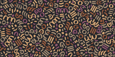 Vector seamless pattern. Ethnic tribal like ornamental repeatable backdrop. Earth tones hand drawn geometric background.